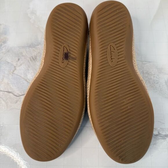 Clarks Black Leather Cloudstepper Comfort Slip On Espadrille Loafer Sz 5.5 - Picture 11 of 14